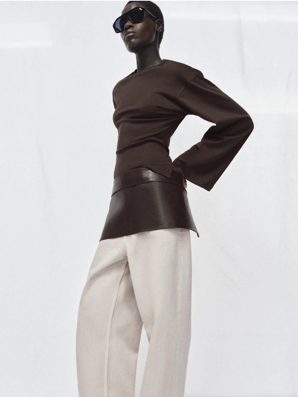 NWT Zara Brown 100% Leather Skirt Belt Size 32 Viral Wrap Waist Belt  1736/004/7
